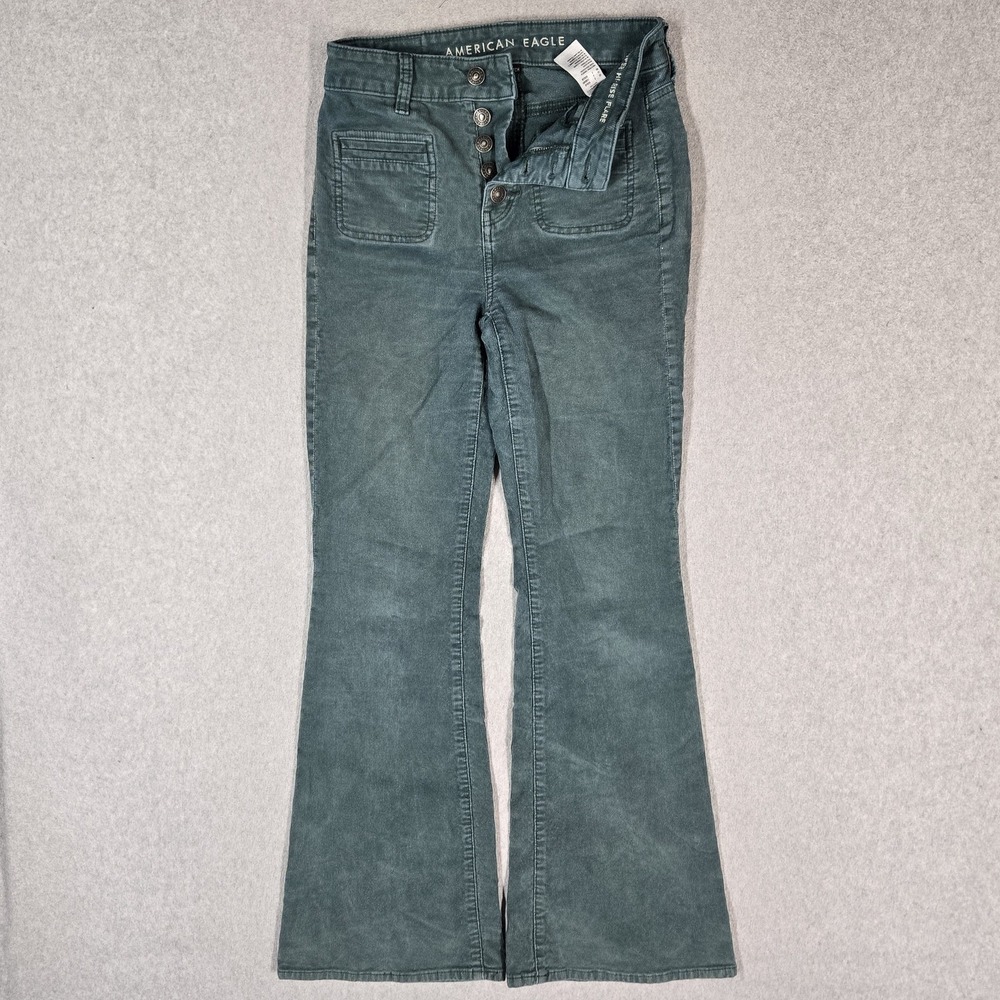 American Eagle Outfitters Women Jeans 0 Teal Super Hi Rise Flared Corduroy